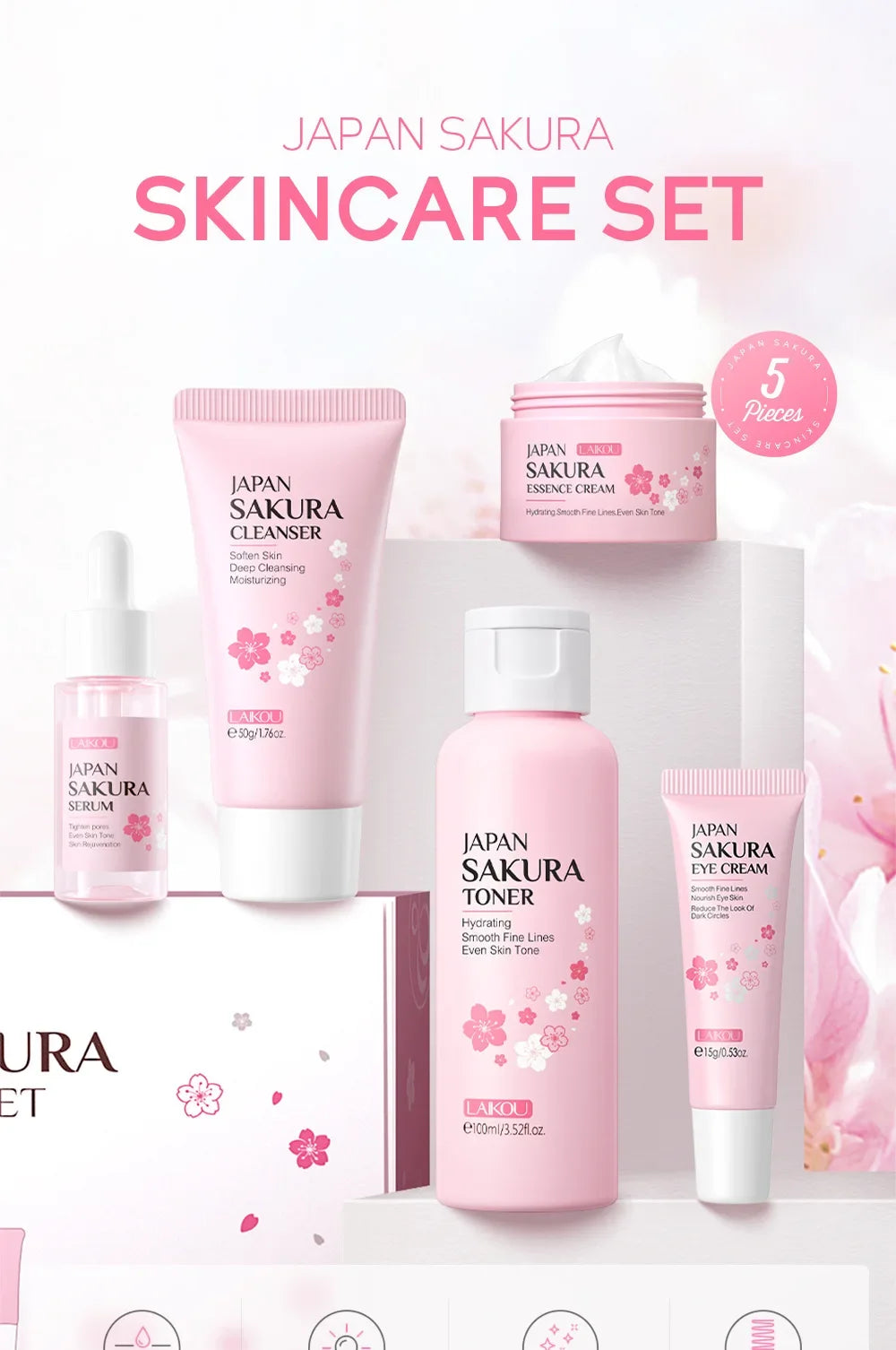 Sakura Glow Ritual Set – 5-Piece Japanese Skincare Kit (ALYAR x Laikou)
