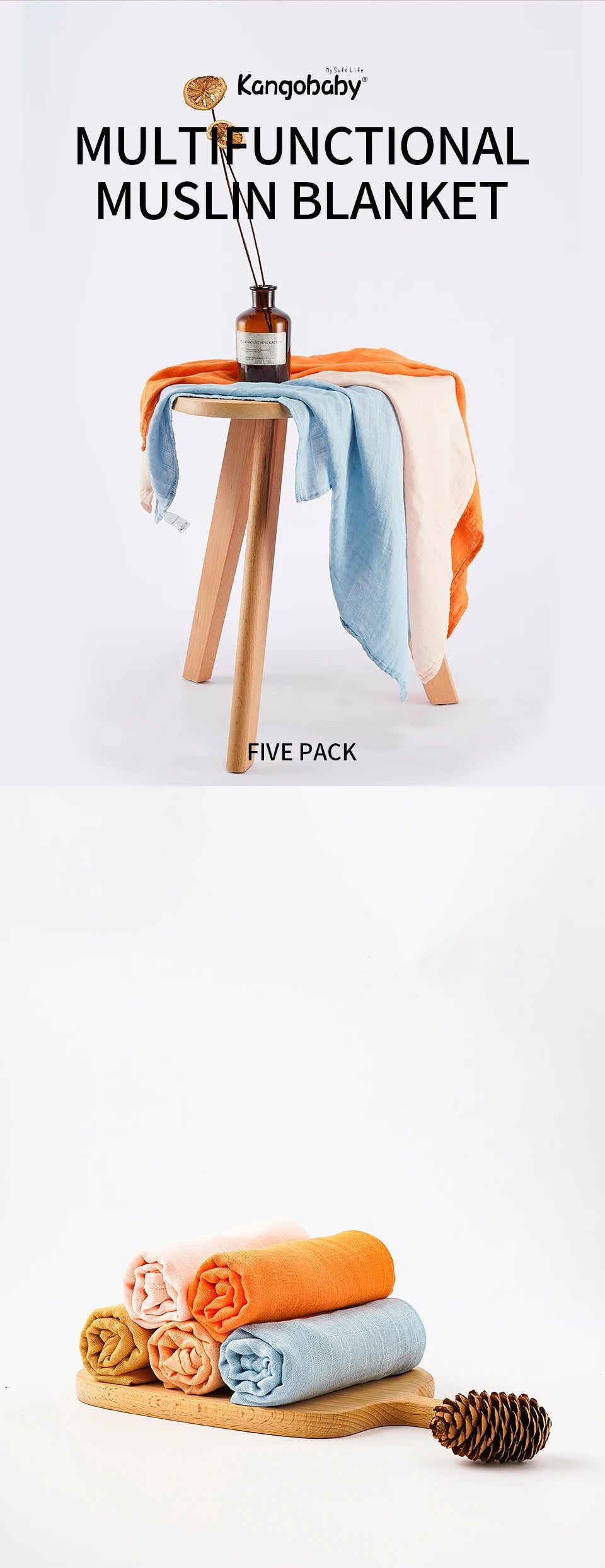Kangobaby x ALYAR “My Soft Life” 5-Piece Bamboo Cotton Muslin Blanket Set