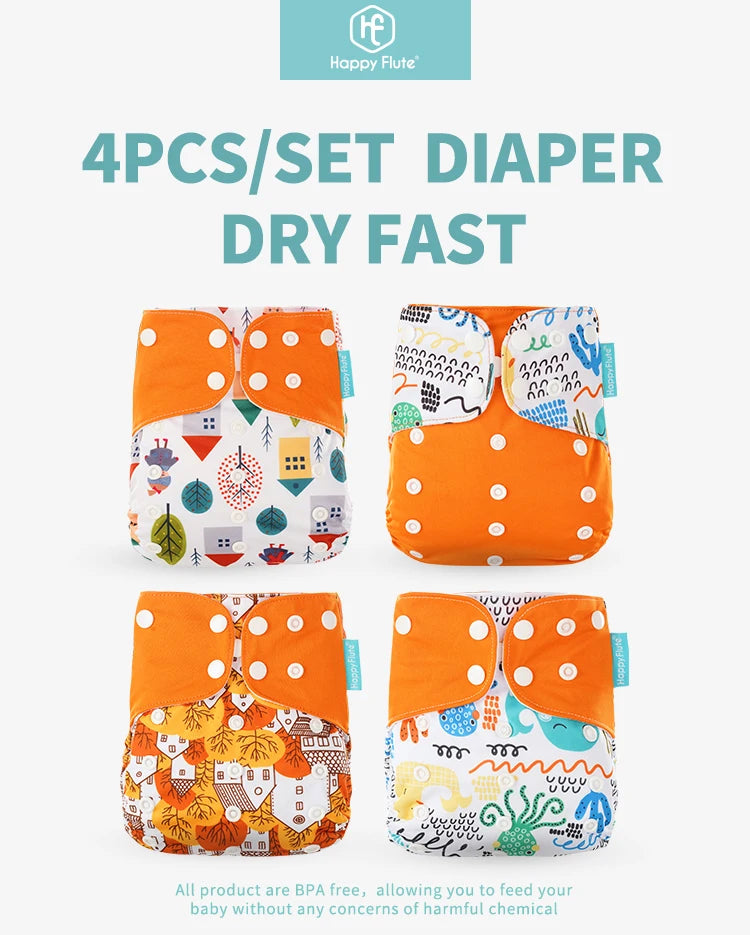 HappyFlute x ALYAR “EcoSoft” 4PCS Reusable Pocket Diaper Set – Washable & Absorbent Eco-Friendly Nappies